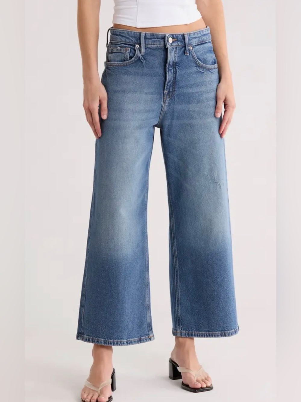 Good American good standard ease crop wide leg jeans 6 28